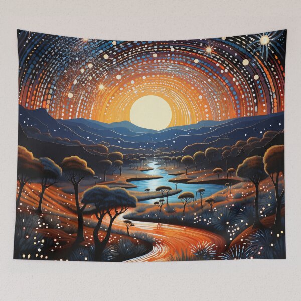 Item preview, Aboriginal Inspired Dot Art - Full Moon Sunset River Outback Landscape designed and sold by GrinGalore.