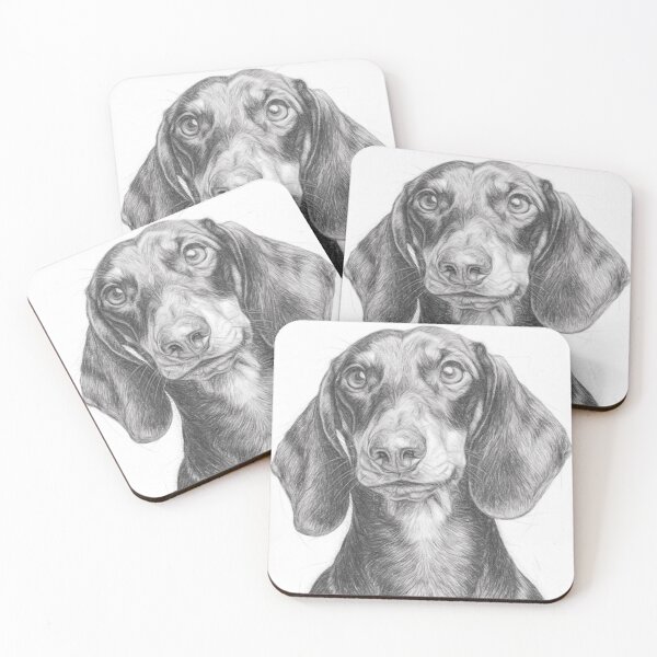 Item preview, Cute Dachshund Dog Portrait - Detailed Black and White Pencil Sketch designed and sold by Leon Woods Pencil Art.