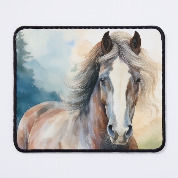 Item preview, Beautiful digital watercolour painting of a majestic horse with a flowing mane in a peaceful wildflower meadow. designed and sold by alcame-photo.