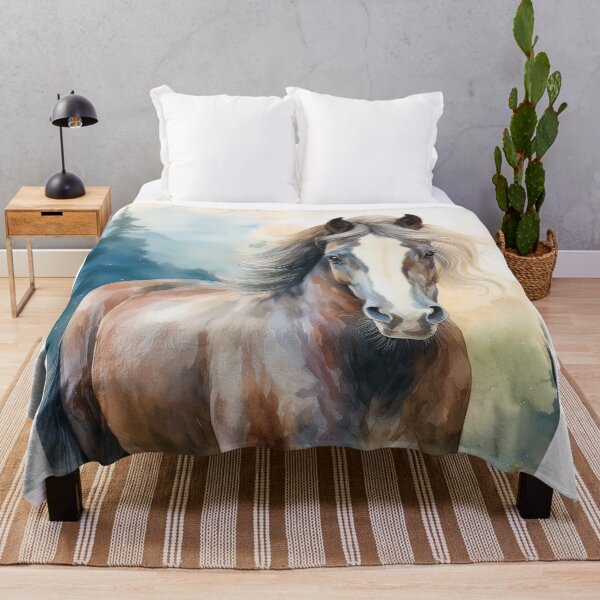 Item preview, Beautiful digital watercolour painting of a majestic horse with a flowing mane in a peaceful wildflower meadow. designed and sold by alcame-photo.