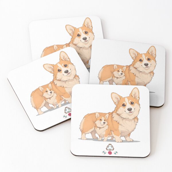 Item preview, Cute Double Corgi Playful Portrait - Fluffy Welsh Corgi Dog Lover Art designed and sold by Whimsy Trail Co.