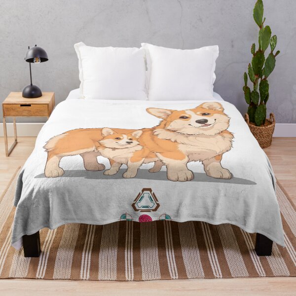 Item preview, Cute Double Corgi Playful Portrait - Fluffy Welsh Corgi Dog Lover Art designed and sold by Whimsy Trail Co.