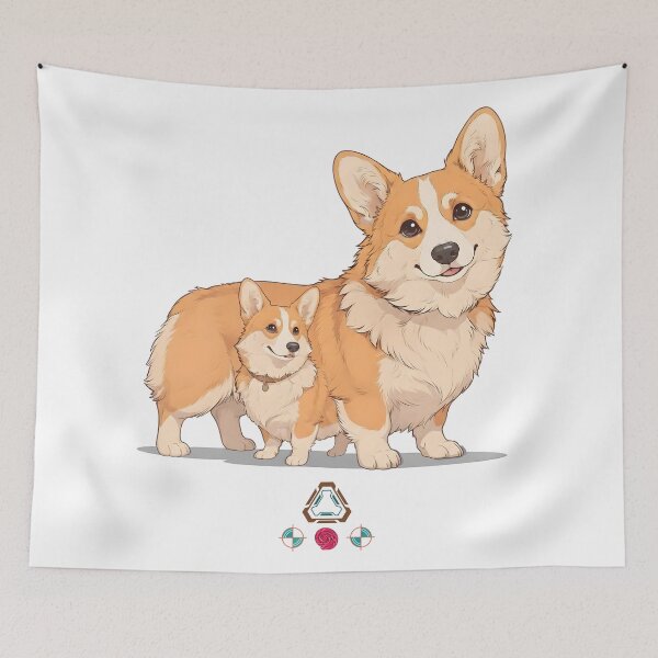 Item preview, Cute Double Corgi Playful Portrait - Fluffy Welsh Corgi Dog Lover Art designed and sold by Whimsy Trail Co.