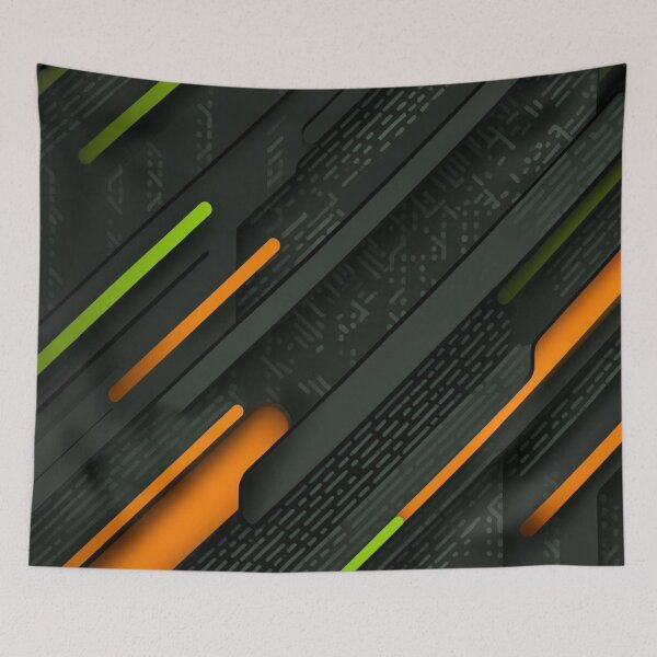 Item preview, Futuristic Cyberpunk Tech Pattern Neon Orange and Green Circuit Geometric Print designed and sold by LYAN-STORE.