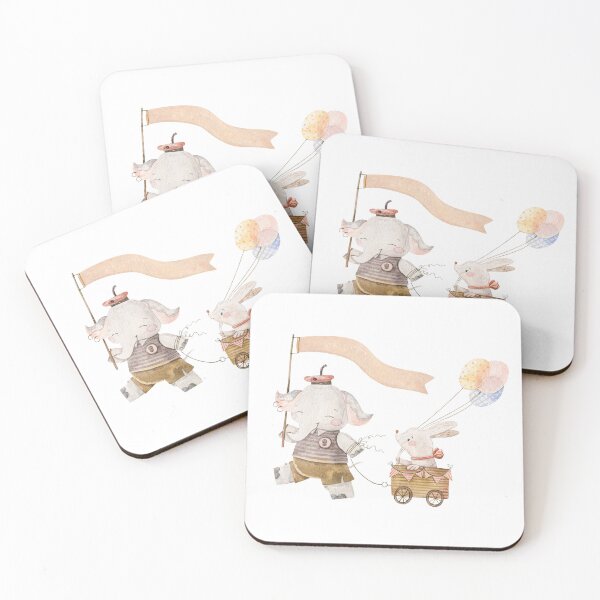 Item preview, Cute Elephant Pulling Bunny In Wooden Cart designed and sold by the-myro.