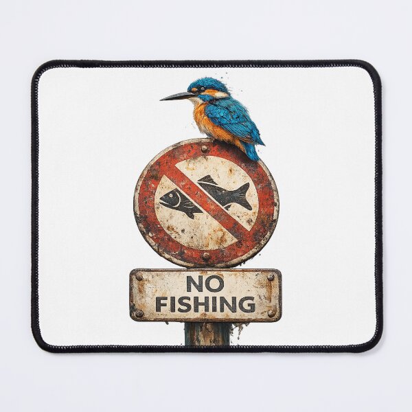 Item preview, kingfisher on no fishing sign designed and sold by alcame-photo.