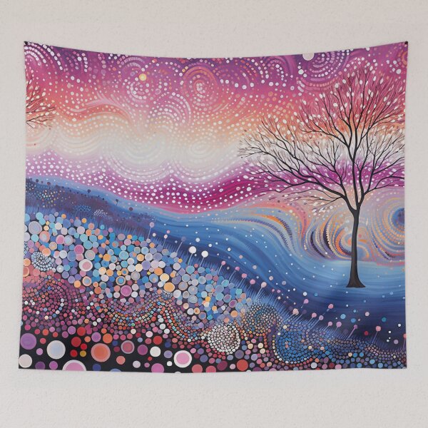 Item preview, Aboriginal Inspired Dot Art - Sunset Tree Landscape Dreamy Ombre Pointillism designed and sold by GrinGalore.