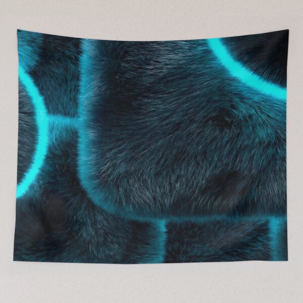 Item preview, Dark Blue Fur Neon Cyan Light Geometric Glowing Fluffy Texture Pattern designed and sold by LYAN-STORE.