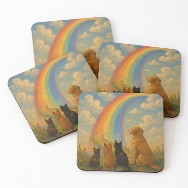 Item preview, Four Pets Watching Rainbow Path Hopeful Pet Art designed and sold by Sybille-Yates.