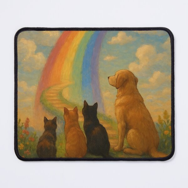 Item preview, Four Pets Watching Rainbow Path Hopeful Pet Art designed and sold by Sybille-Yates.
