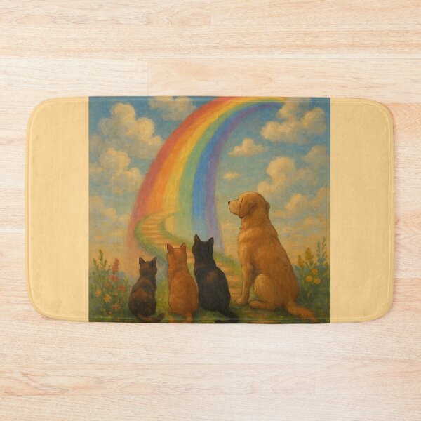 Item preview, Four Pets Watching Rainbow Path Hopeful Pet Art designed and sold by Sybille-Yates.