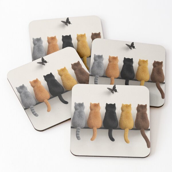 Item preview, Curious Cats Watching a Butterfly – Minimalist Cat Wall Art | Cute Cat Lover Print designed and sold by WishaArts.