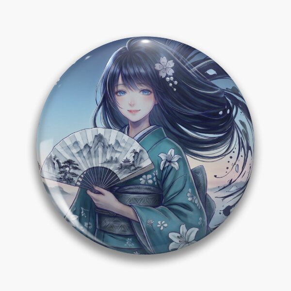 Item preview, A young girl wearing a kimono with traditional Japanese patterns and a fantastical Japanese scene. designed and sold by Aki-no-Mado Shop.