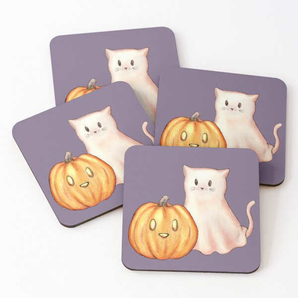 Item preview, Halloween spoopy ghost cat and pumpkin designed and sold by Denise, Denisn't.