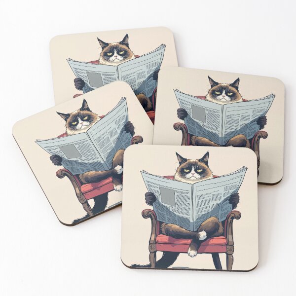 Item preview, Grumpy Cat Reading Newspaper | Funny Cat Art designed and sold by store52.