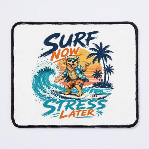 Item preview, Surf Now, Stress Later Surfing Dog T-Shirt – Funny Summer Beach Vibes Graphic Tee designed and sold by Artimax-Studio.