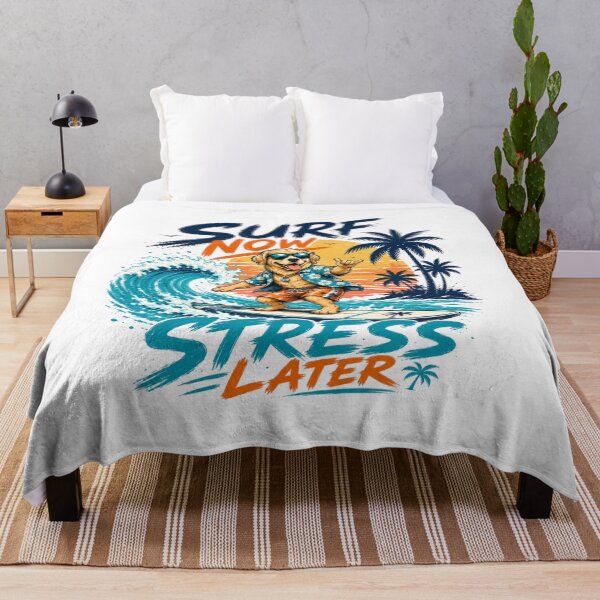 Item preview, Surf Now, Stress Later Surfing Dog T-Shirt – Funny Summer Beach Vibes Graphic Tee designed and sold by Artimax-Studio.
