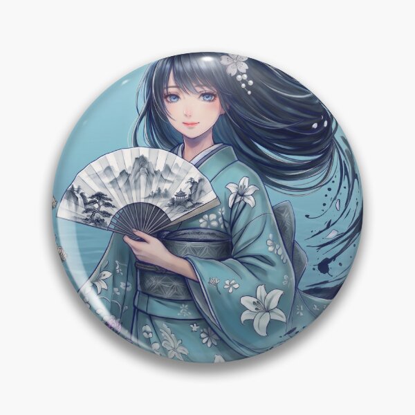 Item preview, A young girl wearing a kimono with traditional Japanese patterns and a fantastical Japanese scene. designed and sold by Aki-no-Mado Shop.