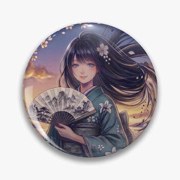 Item preview, A young girl wearing a kimono with traditional Japanese patterns and a fantastical Japanese scene. designed and sold by Aki-no-Mado Shop.