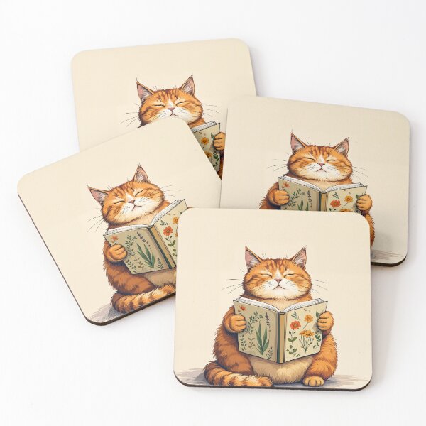 Item preview, Cozy Orange Cat Reading Botanical Book Cottagecore Art designed and sold by store52.