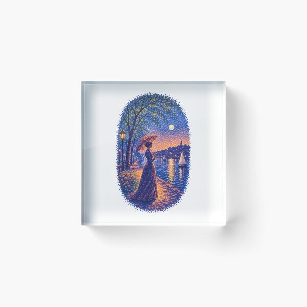 Item preview, Georges Seurat Inspired Pointillist Moonlit Riverside Woman designed and sold by JackCurtis1991.