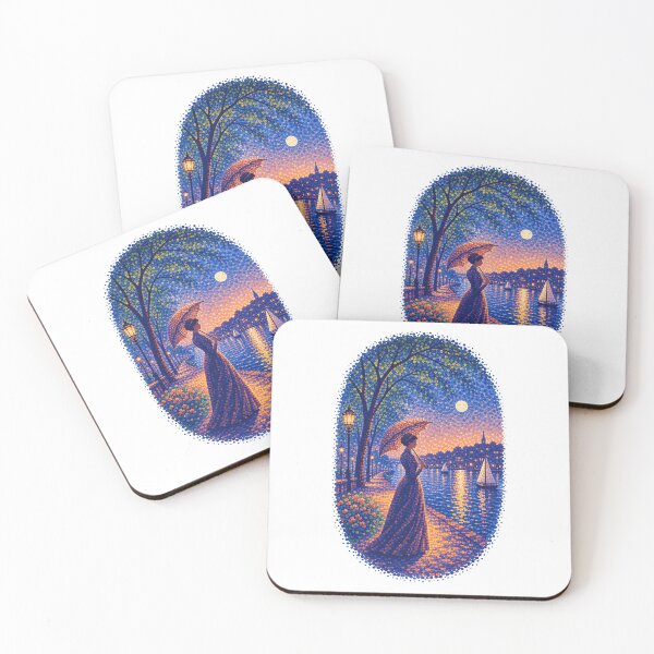Item preview, Georges Seurat Inspired Pointillist Moonlit Riverside Woman designed and sold by JackCurtis1991.