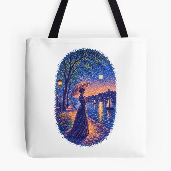 Item preview, Georges Seurat Inspired Pointillist Moonlit Riverside Woman designed and sold by JackCurtis1991.
