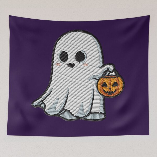 Item preview, Kawaii Ghost Trick or Treat Embroidery Patch Sticker designed and sold by · GAMING SOUL ·.