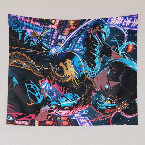 Item preview, Cyberpunk Kung Fu Warrior Neon Dragon Future Guardian designed and sold by BorgSpareParts.