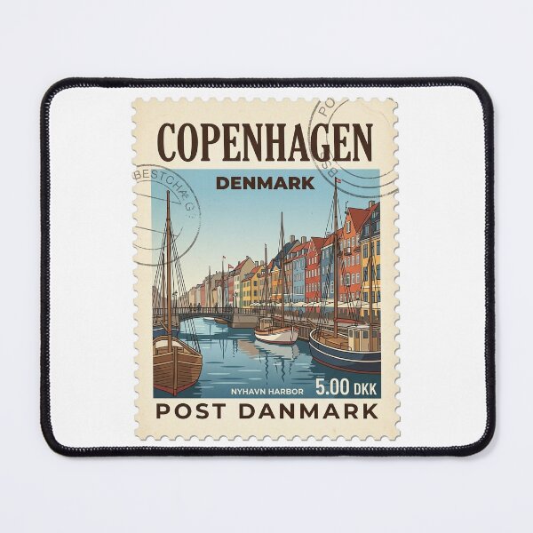 Item preview, Retro Copenhagen Denmark Nyhavn Harbor Travel Stamp designed and sold by k3rstman1.