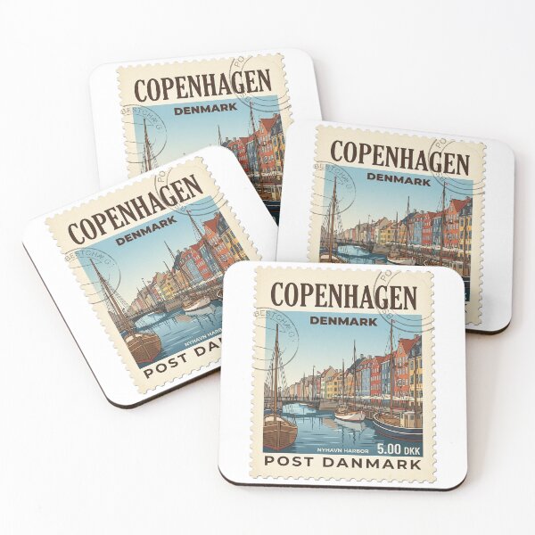 Item preview, Retro Copenhagen Denmark Nyhavn Harbor Travel Stamp designed and sold by k3rstman1.