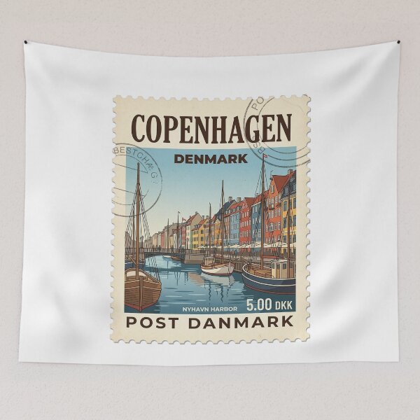 Item preview, Retro Copenhagen Denmark Nyhavn Harbor Travel Stamp designed and sold by k3rstman1.