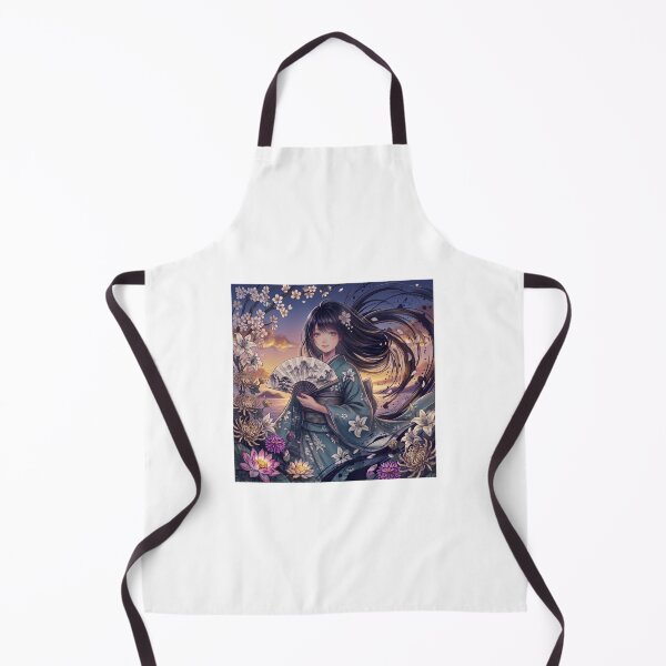 Item preview, A young girl wearing a kimono with traditional Japanese patterns and a fantastical Japanese scene. designed and sold by Aki-no-Mado Shop.