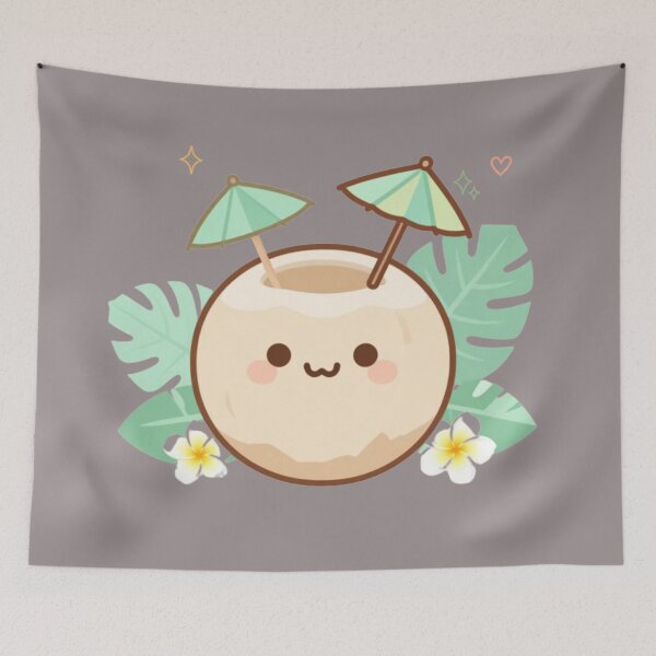 Item preview, Smiling Coconut Drink – Tropical Kawaii Delight Thai Minimal Design designed and sold by CosmicQuietStudio.