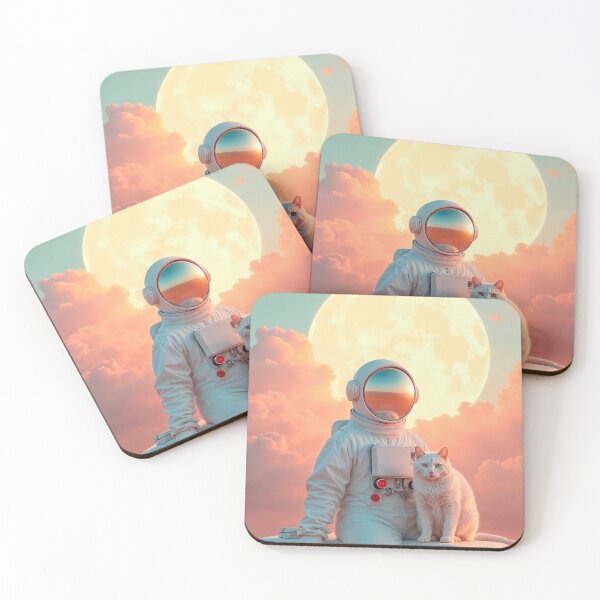 Item preview, Astronaut and White Cat Dreamscape Cosmic Surreal Art designed and sold by store52.