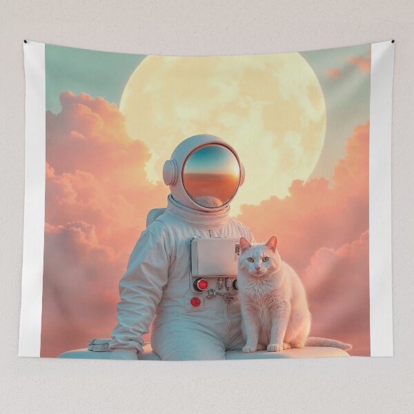 Item preview, Astronaut and White Cat Dreamscape Cosmic Surreal Art designed and sold by store52.