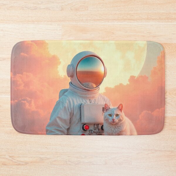 Item preview, Astronaut and White Cat Dreamscape Cosmic Surreal Art designed and sold by store52.