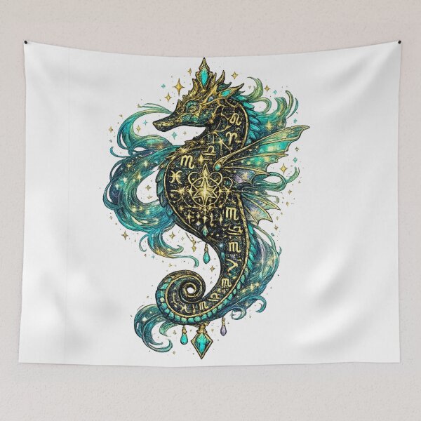 Item preview, Mystical Zodiac Seahorse | Celestial Ocean Creature | Astrology Fantasy Art designed and sold by irfanshikh.