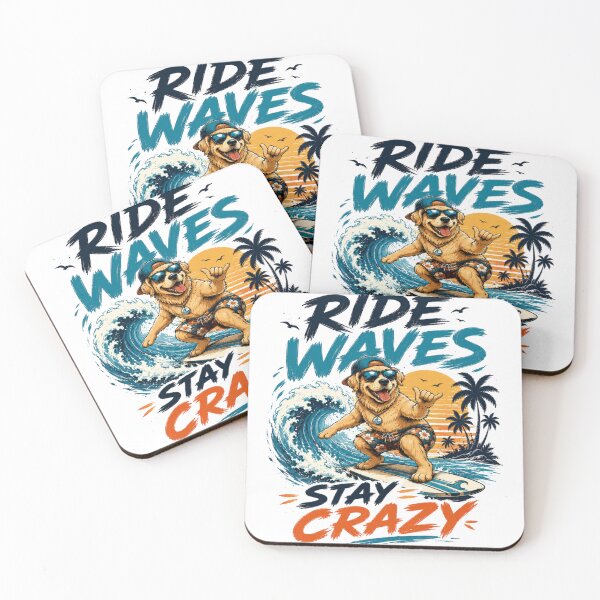 Item preview, Ride Waves Stay Crazy Surfing Dog T-Shirt – Funny Summer Beach Vibes Graphic Tee designed and sold by Artimax-Studio.