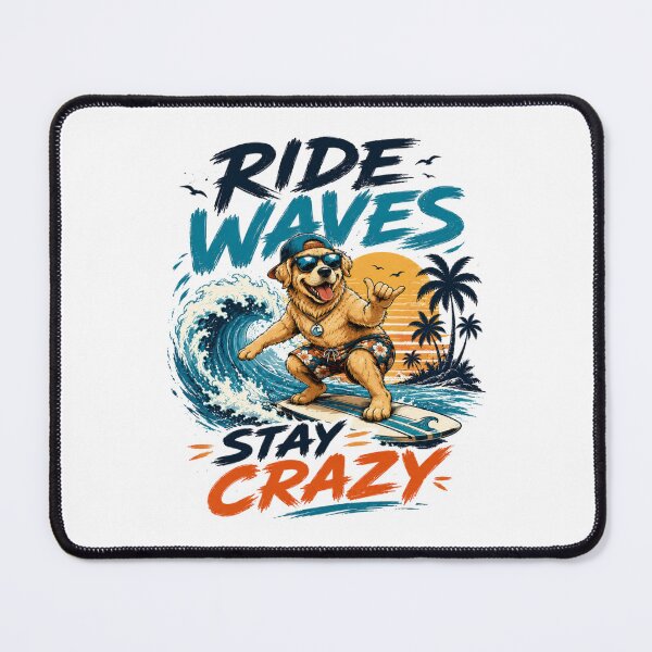 Item preview, Ride Waves Stay Crazy Surfing Dog T-Shirt – Funny Summer Beach Vibes Graphic Tee designed and sold by Artimax-Studio.