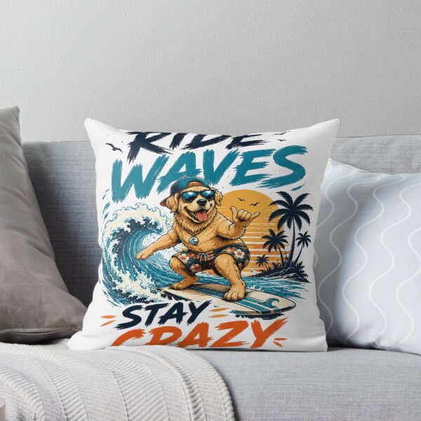 Item preview, Ride Waves Stay Crazy Surfing Dog T-Shirt – Funny Summer Beach Vibes Graphic Tee designed and sold by Artimax-Studio.