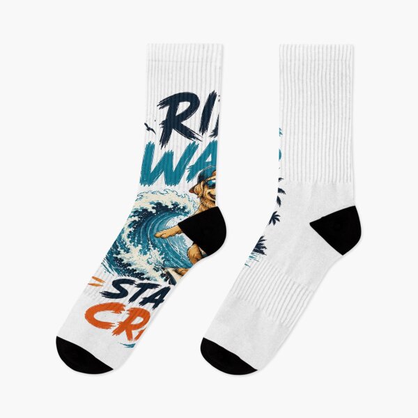 Item preview, Ride Waves Stay Crazy Surfing Dog T-Shirt – Funny Summer Beach Vibes Graphic Tee designed and sold by Artimax-Studio.