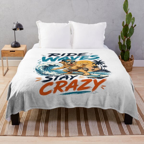 Item preview, Ride Waves Stay Crazy Surfing Dog T-Shirt – Funny Summer Beach Vibes Graphic Tee designed and sold by Artimax-Studio.