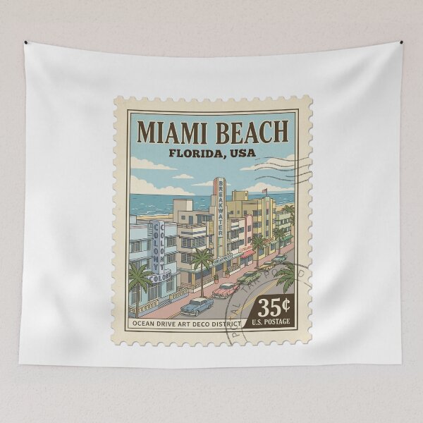 Item preview, Miami Beach Ocean Drive Art Deco Travel Stamp designed and sold by k3rstman1.