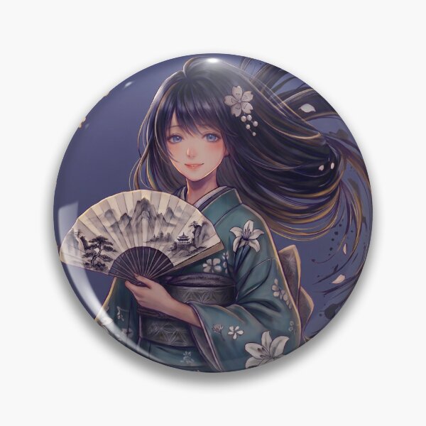 Item preview, A young girl wearing a kimono with traditional Japanese patterns and a fantastical Japanese scene. designed and sold by Aki-no-Mado Shop.