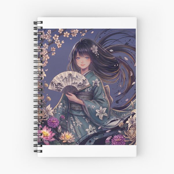 Item preview, A young girl wearing a kimono with traditional Japanese patterns and a fantastical Japanese scene. designed and sold by Aki-no-Mado Shop.