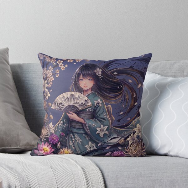 Item preview, A young girl wearing a kimono with traditional Japanese patterns and a fantastical Japanese scene. designed and sold by Aki-no-Mado Shop.