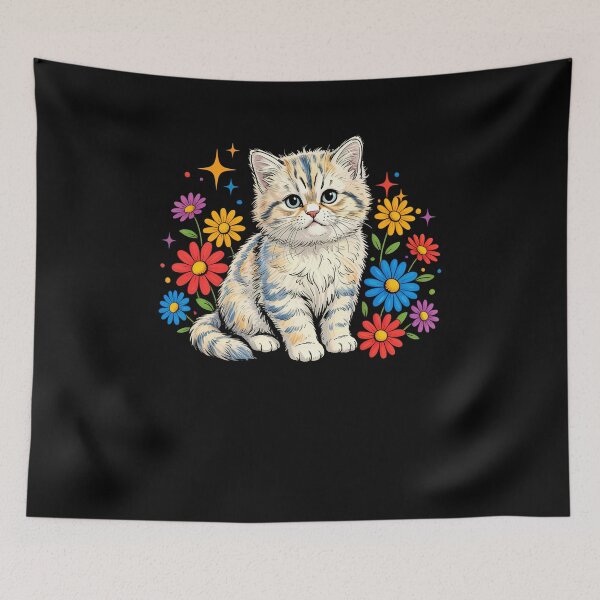 Item preview, Cute Cat and Flowers designed and sold by Hedoraxe.