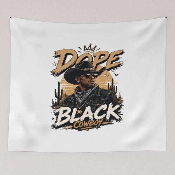 Item preview, Dope Black Cowboy T-Shirt – Cool Western Streetwear Graphic Tee Urban Cowboy Style designed and sold by Artimax-Studio.