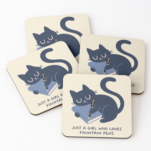 Item preview, Just A Girl Who Loves Fountain Pens - Cute Sleeping Black Cat & Journal Art designed and sold by Graphicarium Shop.
